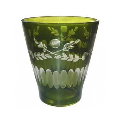 alt="portavela de vidrio verde con diseño para decoracion de tu hogar"